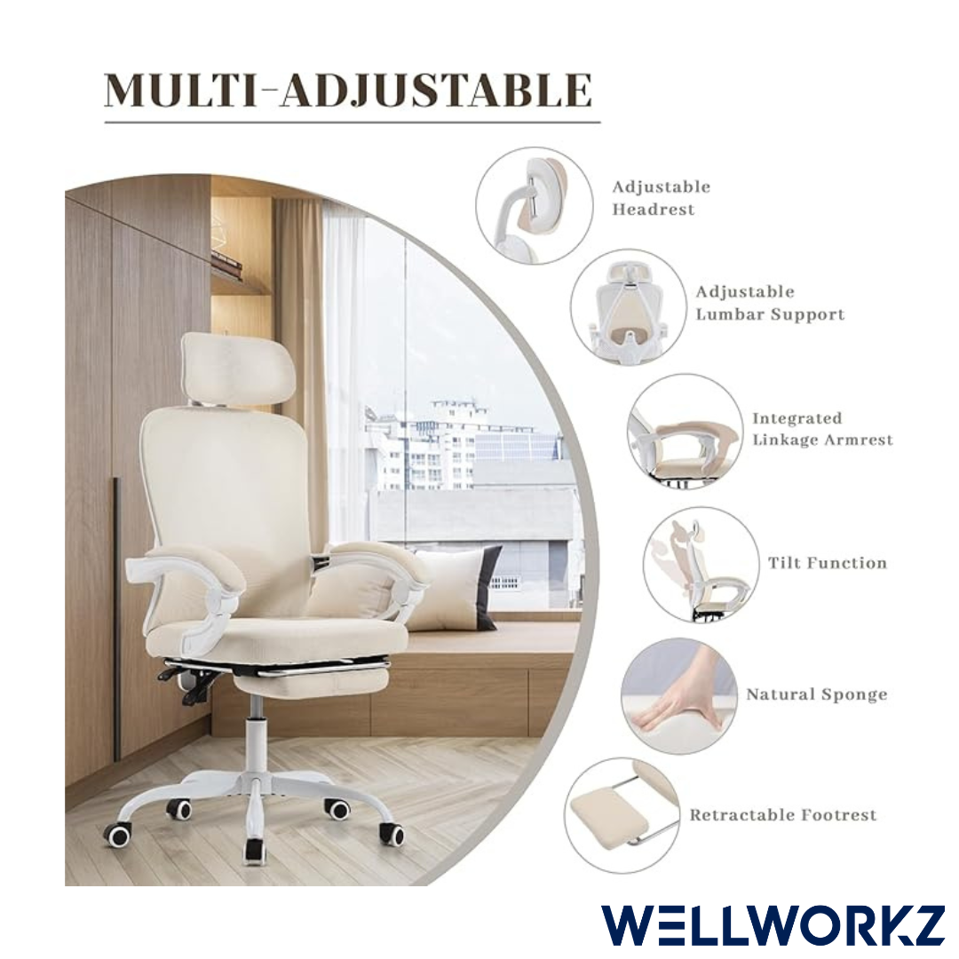 Ergonomic Office Chair | Adjustable Lumbar Support, Footrest & Stylish Design